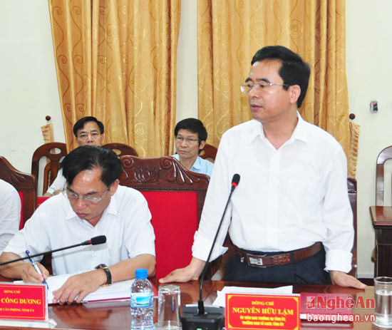 Đồng chí Nguyễn Hữu Lậm - Trưởng ban Tổ chức Tỉnh phát biểu tại phiên làm việc