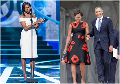 Đệ nhất phu nhân Mỹ - Michelle Obama - sở hữu phong cách phóng khoáng, trẻ trung, được xem là biểu tượng thời trang của người dân nước này. Bà không ngại thử nghiệm các kiểu dáng đa dạng từ thương hiệu cao cấp đến bình dân. Michelle Obama thường xuyên mặc váy ngắn ngang đầu gối, có màu sắc rực rỡ trong các chuyến công du cùng chồng. 