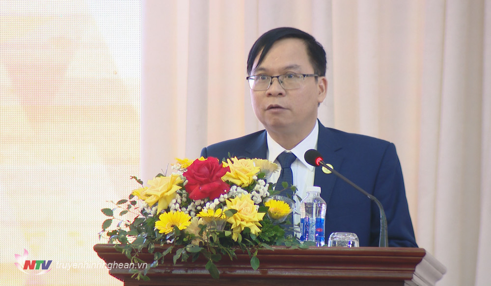Phó Giám đốc Sở Du lịch Nghệ An Nguyễn Mạnh Lợi phát biểu tại hội nghị.