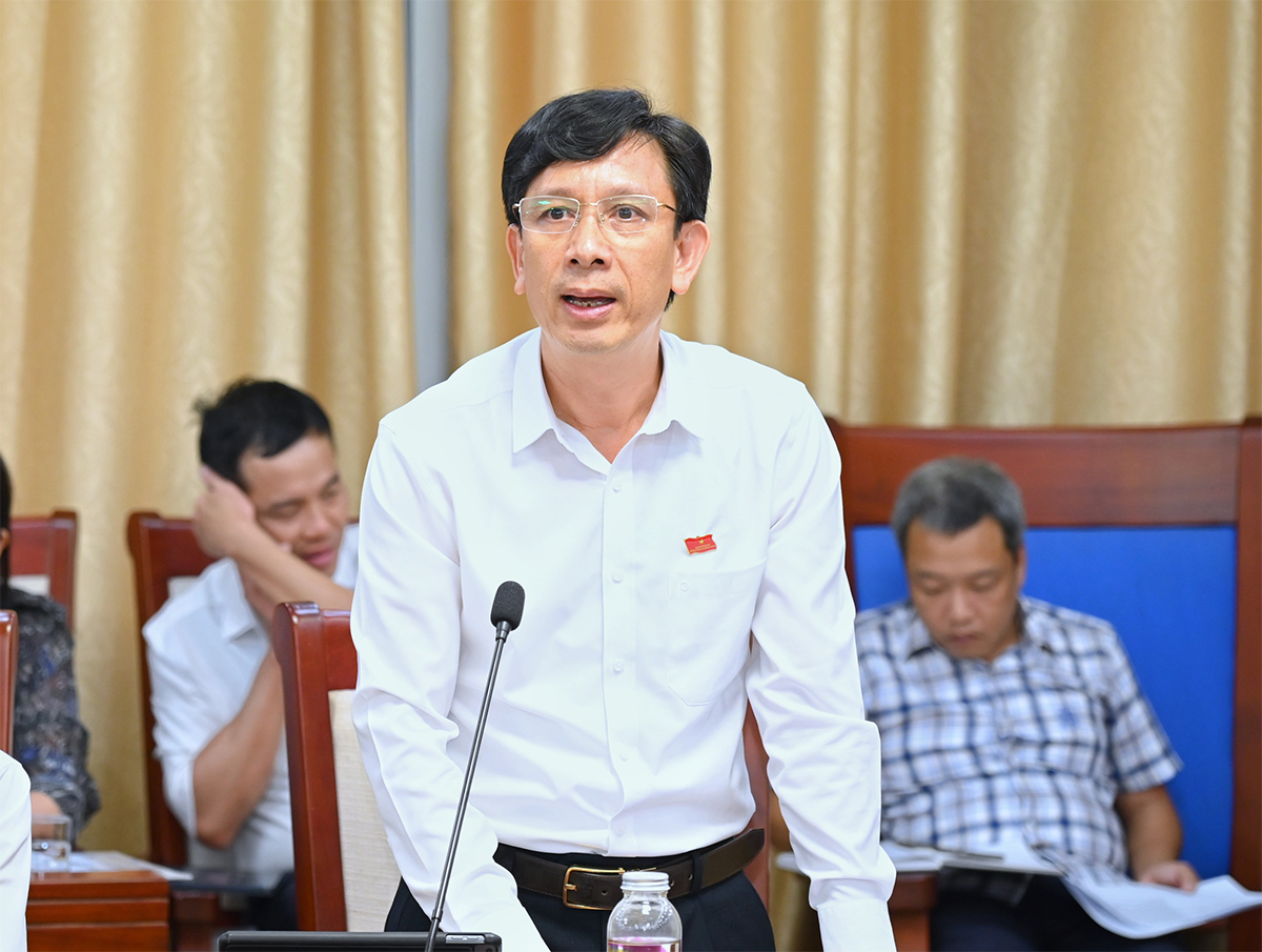 Đại biểu HĐND tỉnh Trần Phan Long nêu những tồn tại, sai phạm ở Dự án Quần thể du lịch Lan Châu - Song Ngư tại buổi thảo luận Tổ 1 - HĐND tỉnh, ngày 5/7.