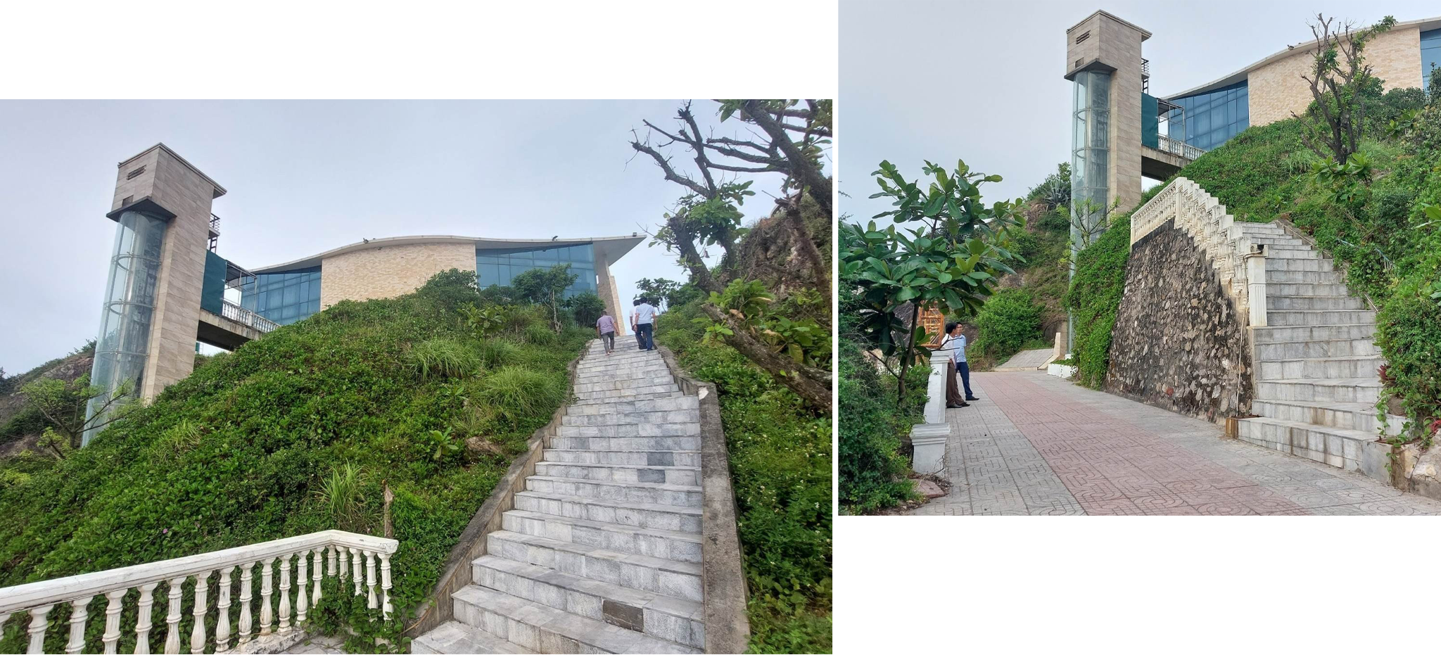 Khối công trình cầu thang máy và tuyến đường lên nhà hàng trên đảo Lan Châu vi phạm quy hoạch.
