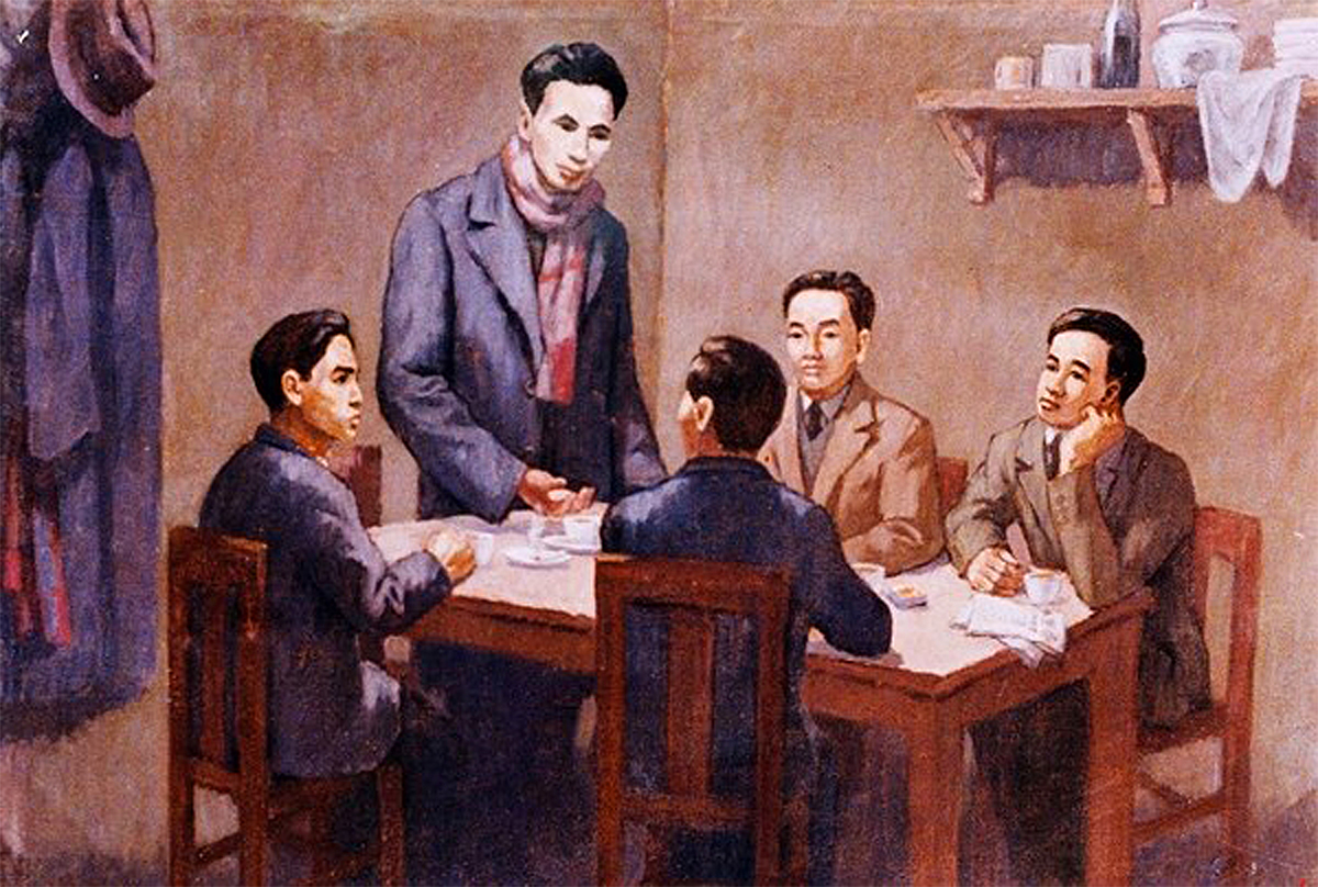 Hội nghị thành lập Đảng Cộng sản Việt Nam ngày 3/2/1930. Tranh vẽ minh họa - Nguồn: Tư liệu