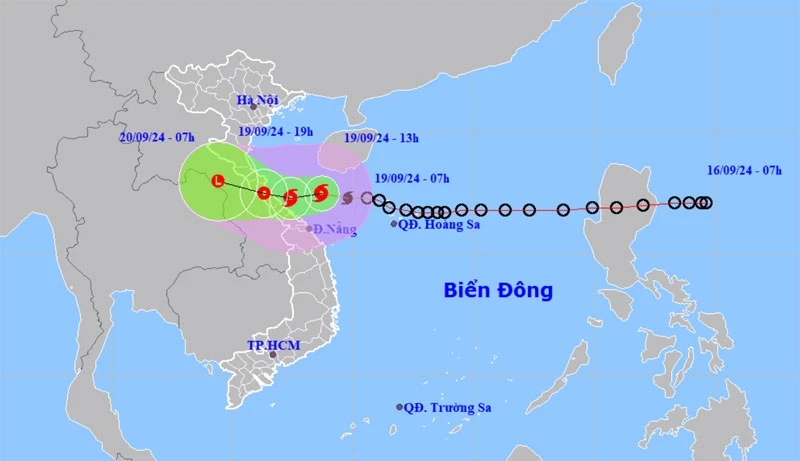 Vị trí và hướng di chuyển của bão số 4. (Nguồn: nchmf.gov.vn)