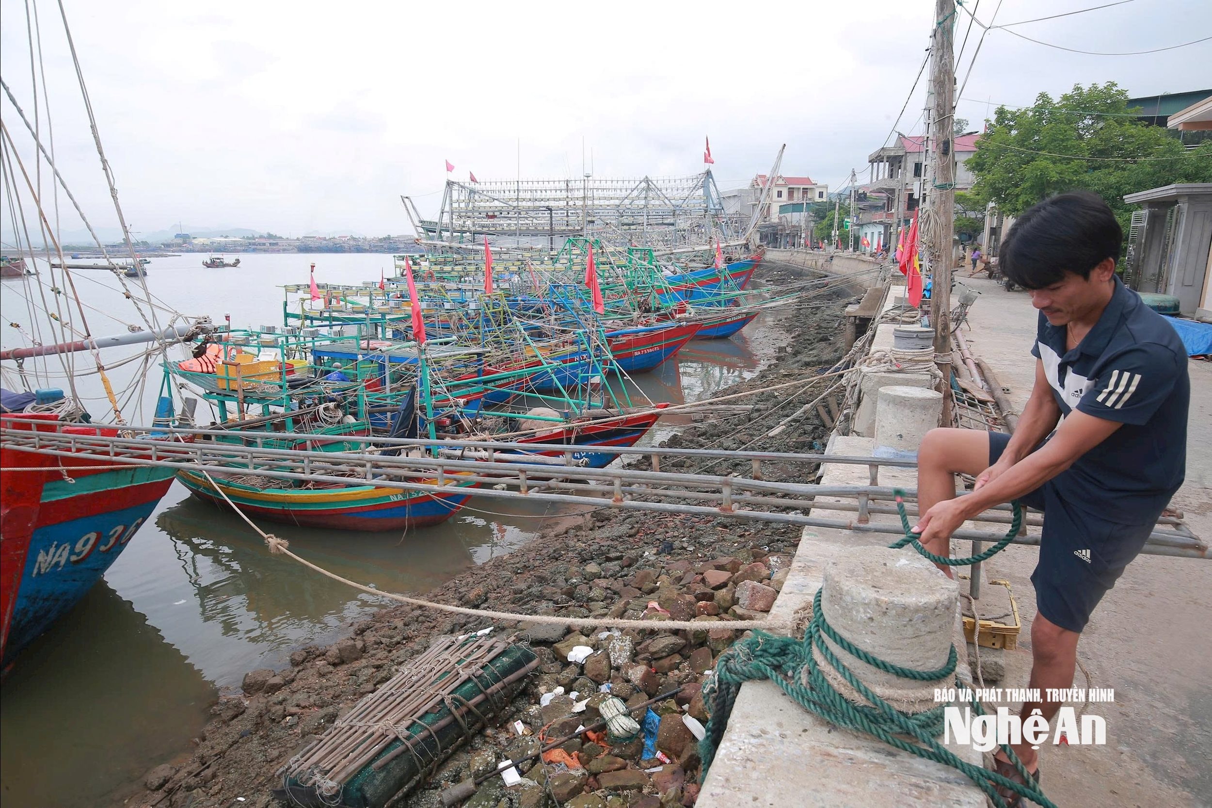 Nhiều tàu thuyền của ngư dân Quỳnh Mai đã vào nơi neo đậu, tránh trú. Ảnh: T.P